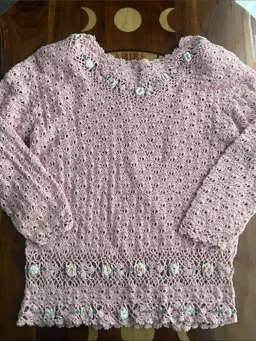 Colleen Collectables Vintage Hand Knitted Crochet Sweater Floral Pastel